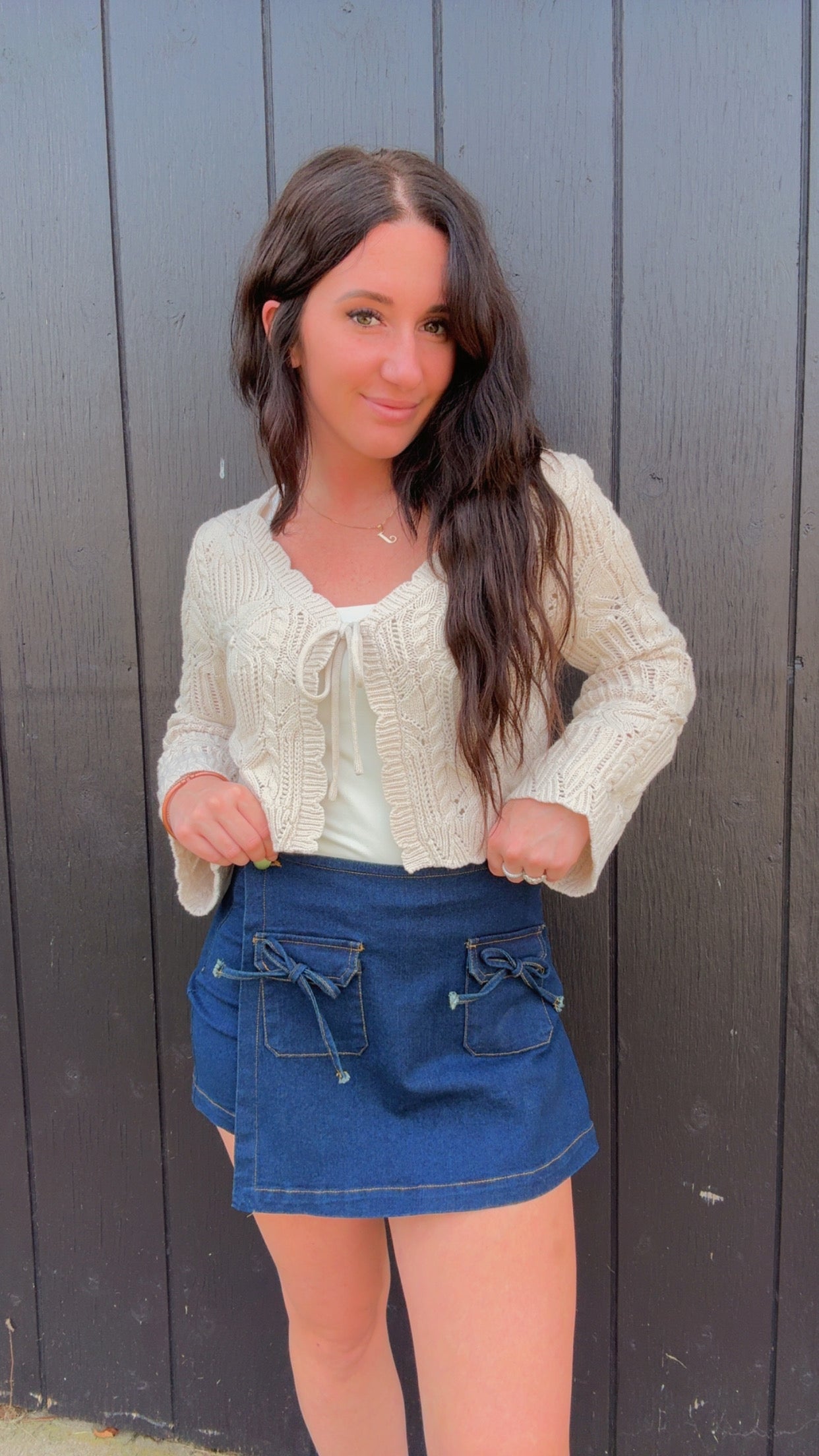 WRAP FRONT TIE POCKET DETAIL DENIM MINI SKORT