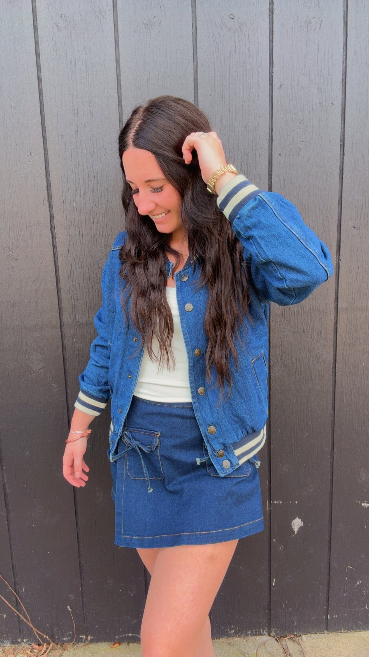 DENIM SNAP BUTTON BOMBER JACKET