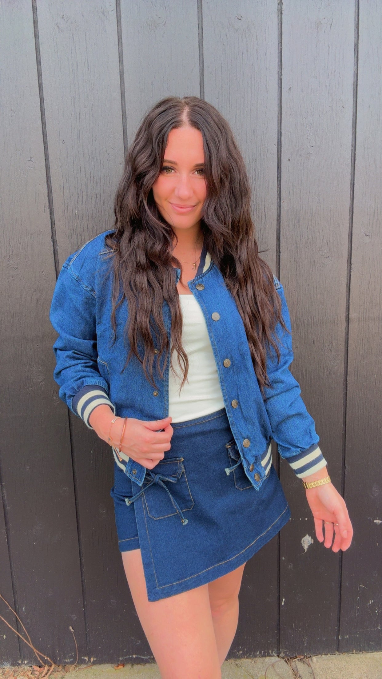 DENIM SNAP BUTTON BOMBER JACKET