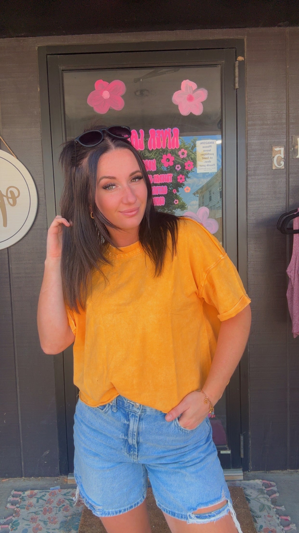 Fiona Acid Wash Raw Edge Crop Top