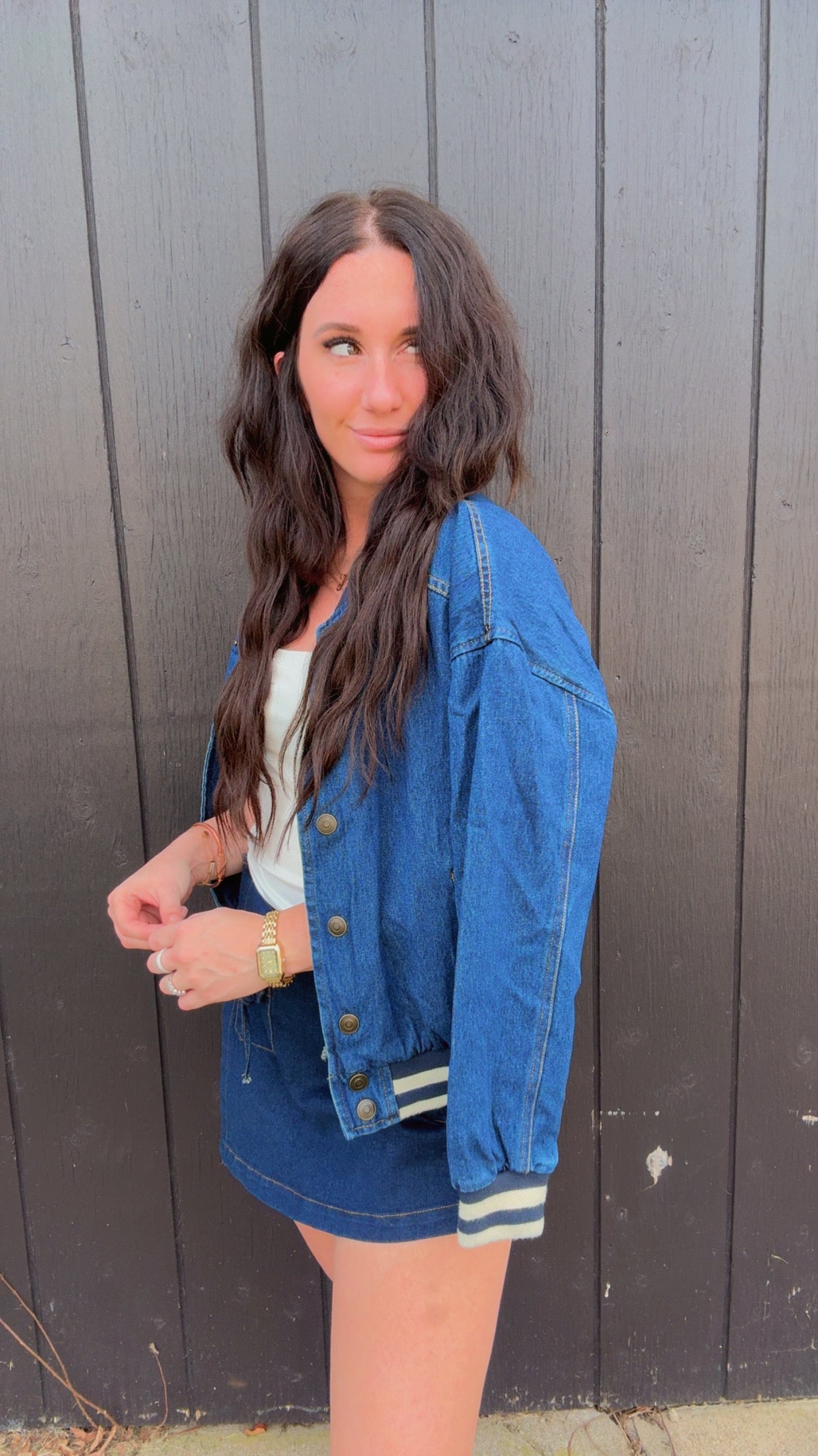 DENIM SNAP BUTTON BOMBER JACKET