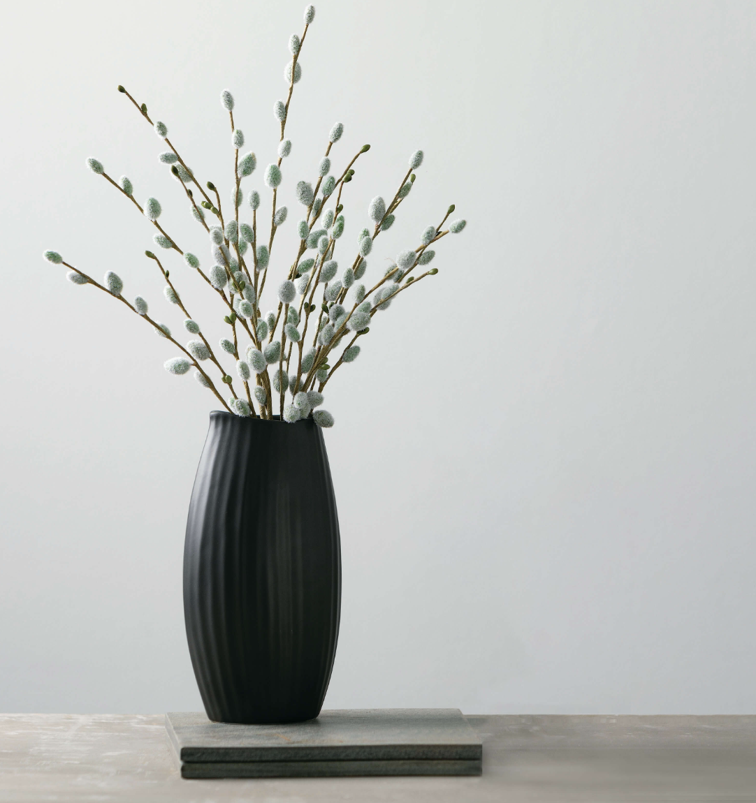 MODERN BLACK RIBBED VASE