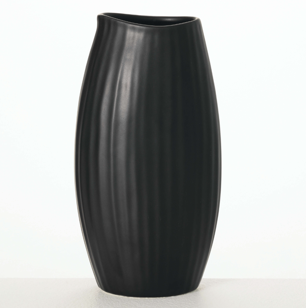 MODERN BLACK RIBBED VASE