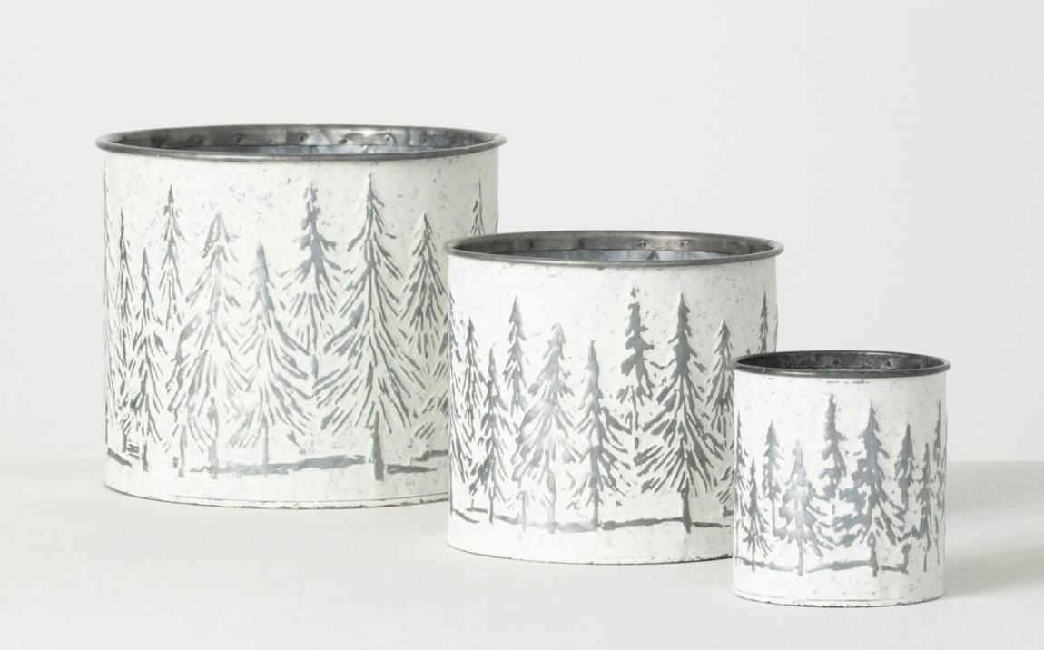 WEATHERED METAL TREE PLANTERS