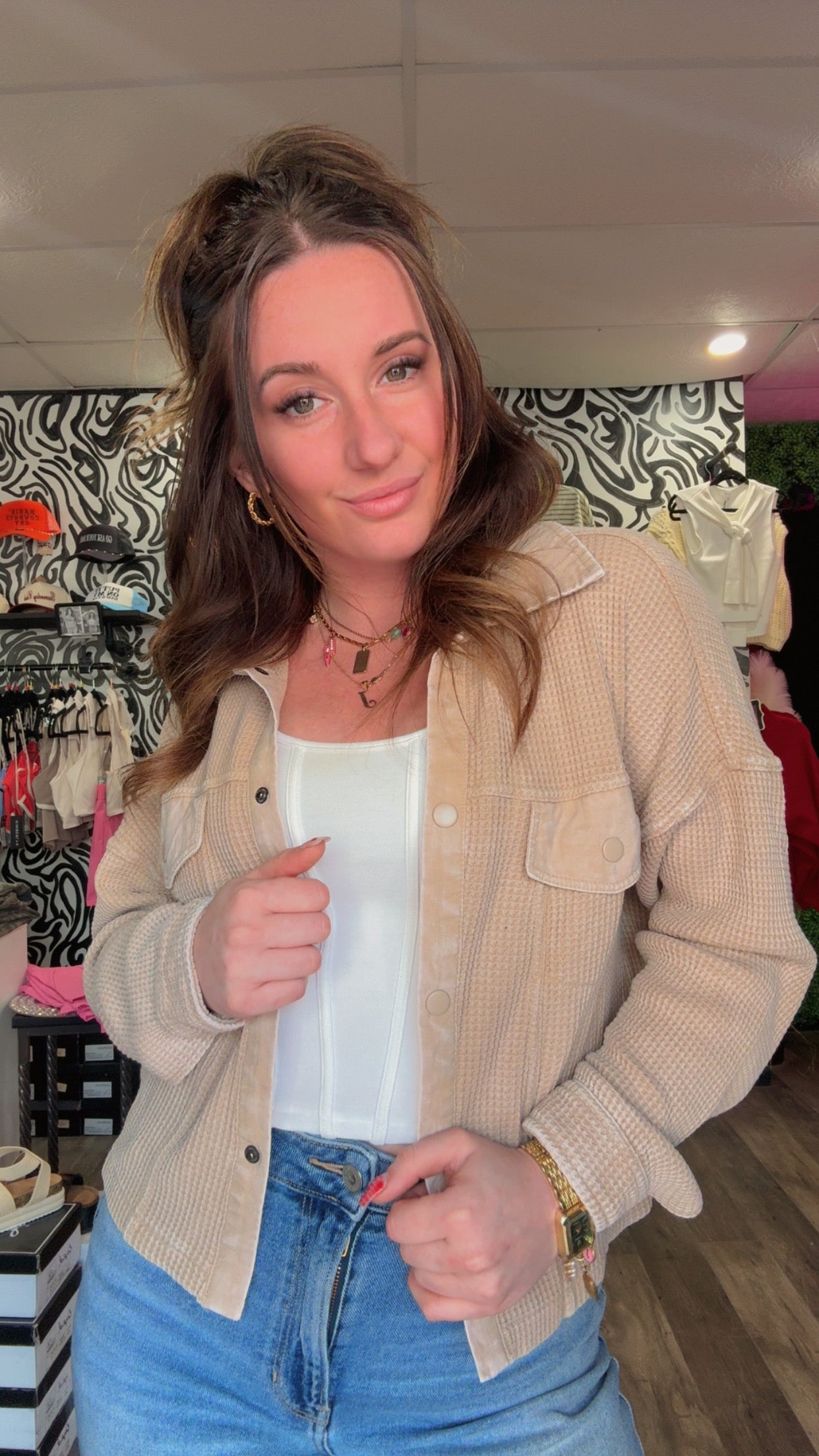 Gabby Waffle Knit Mineral-Washed Cropped Jacket