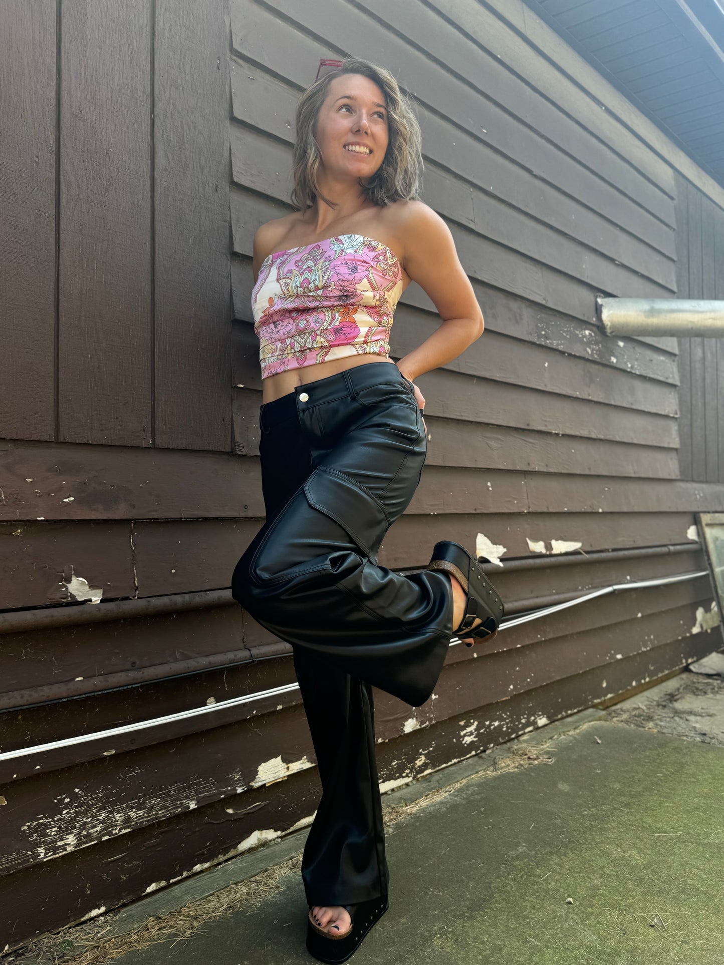 Keep It Real Faux Leather Cargo Pants