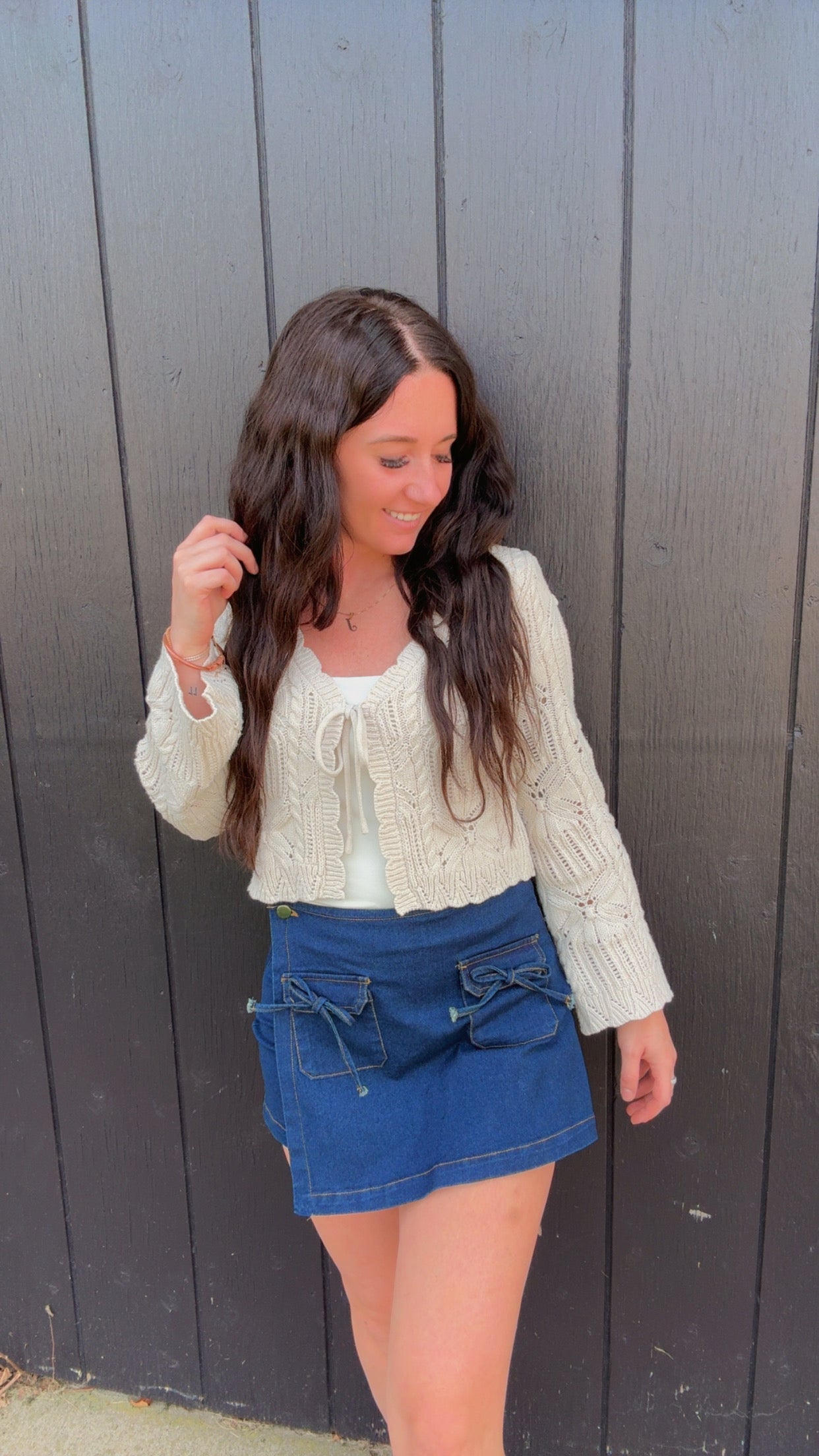 WRAP FRONT TIE POCKET DETAIL DENIM MINI SKORT