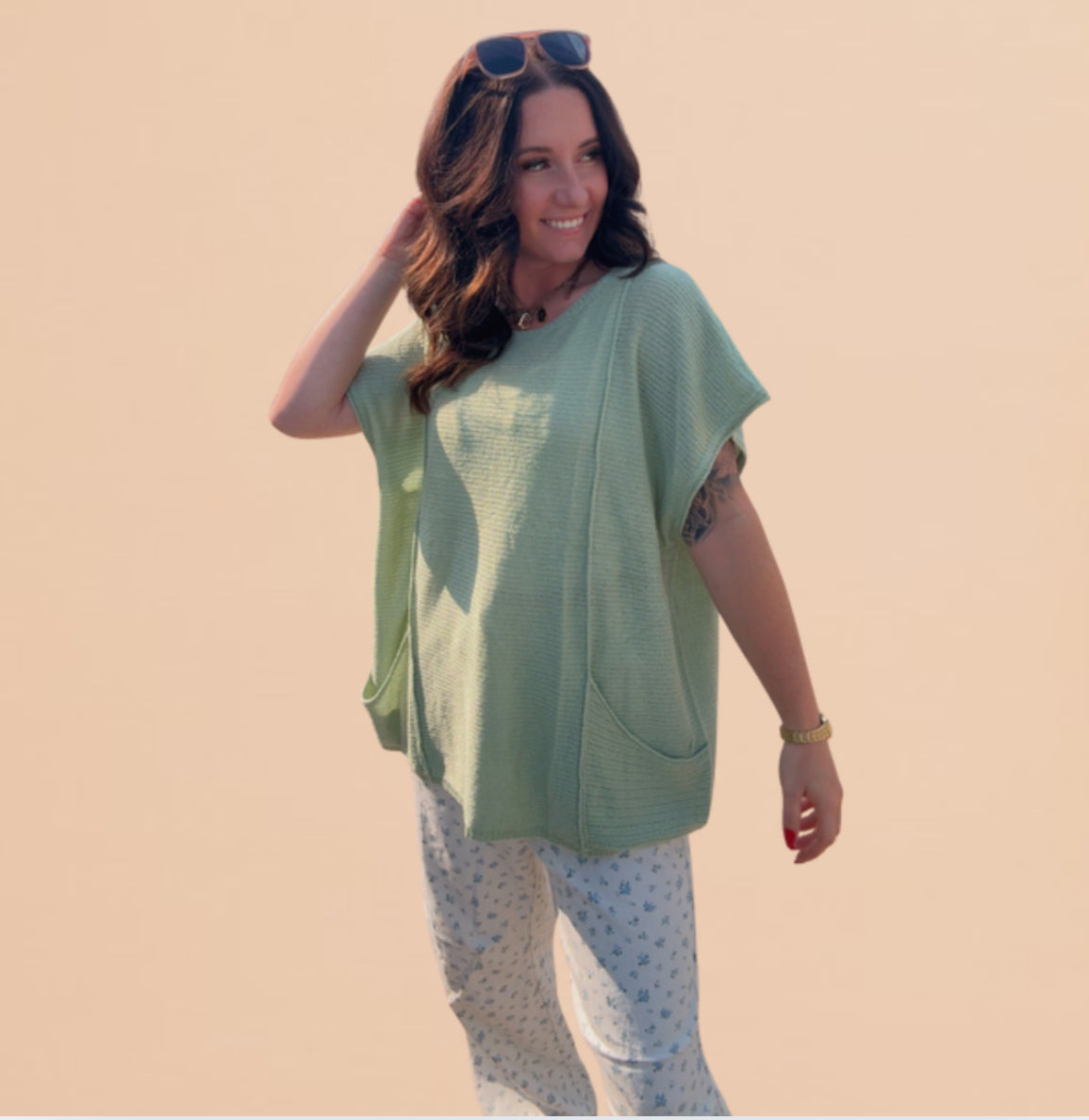 Jazzy Ribbed Knit Pocket Sweater