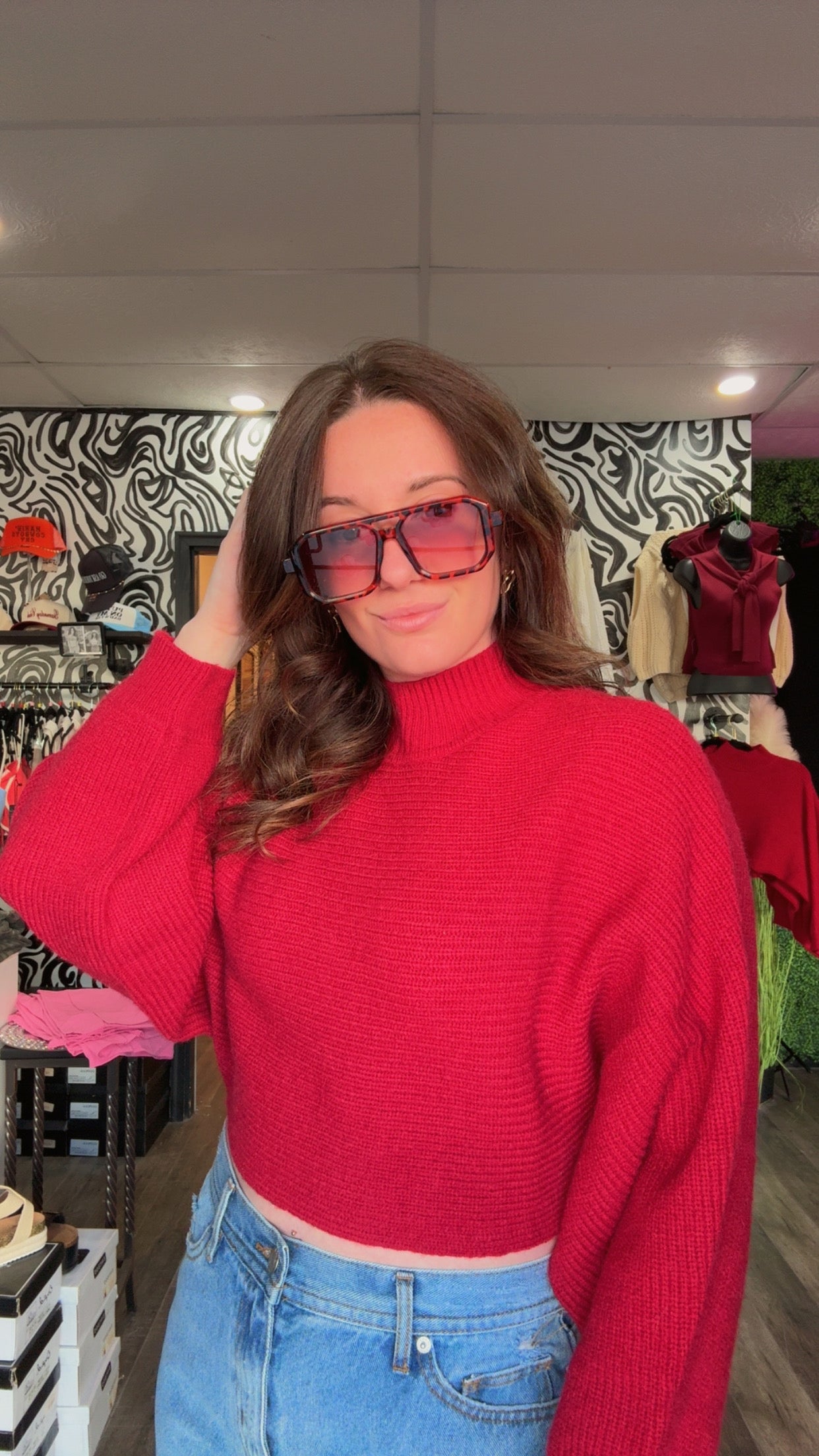 Mallory Mock Neck Cropped Sweater
