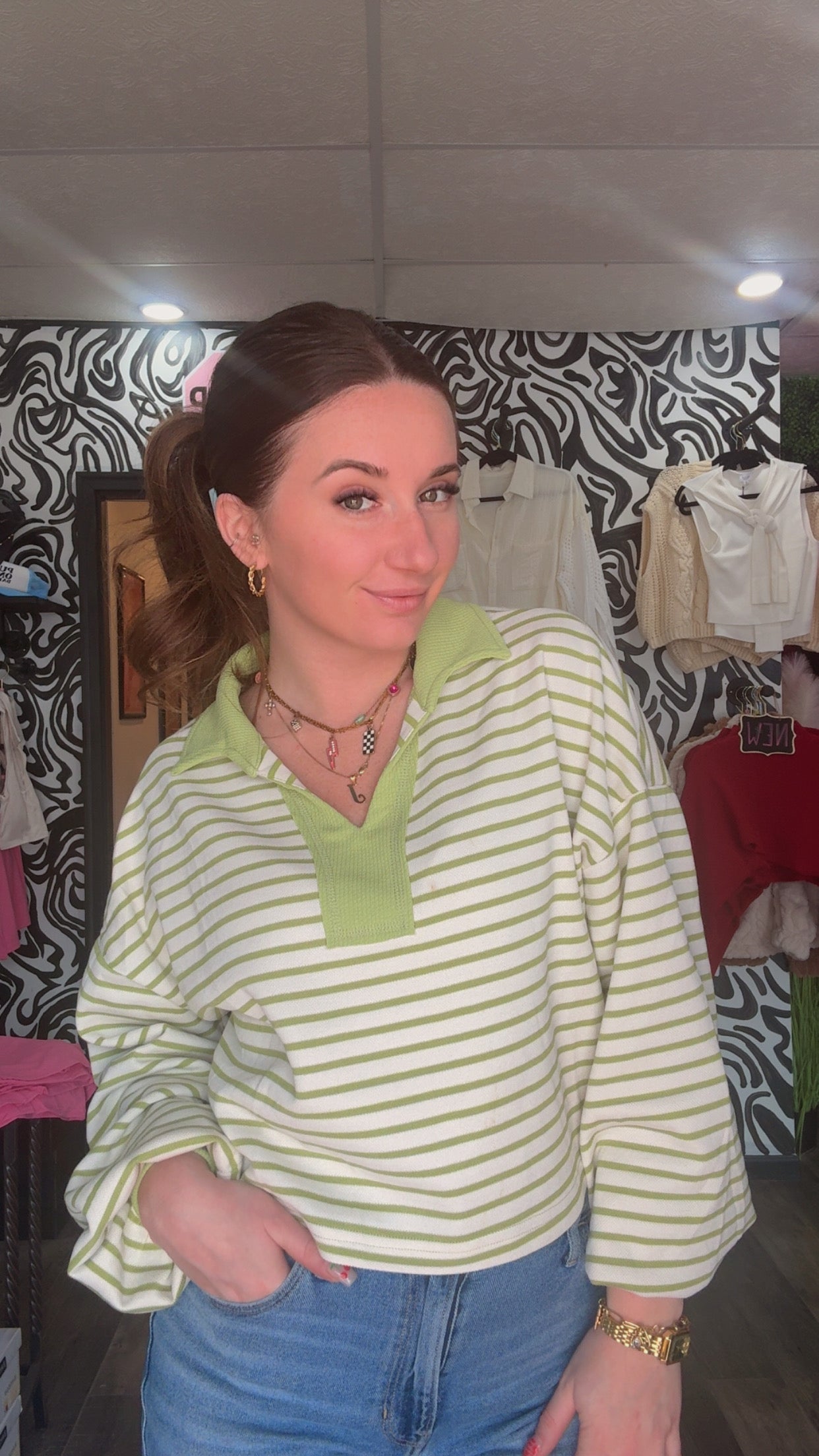 Selena Striped Long Sleeve Cropped Pullover