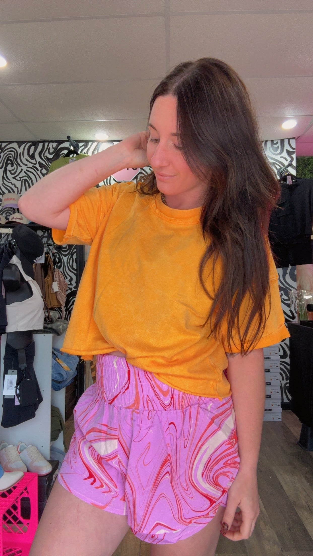 Fiona Acid Wash Raw Edge Crop Top