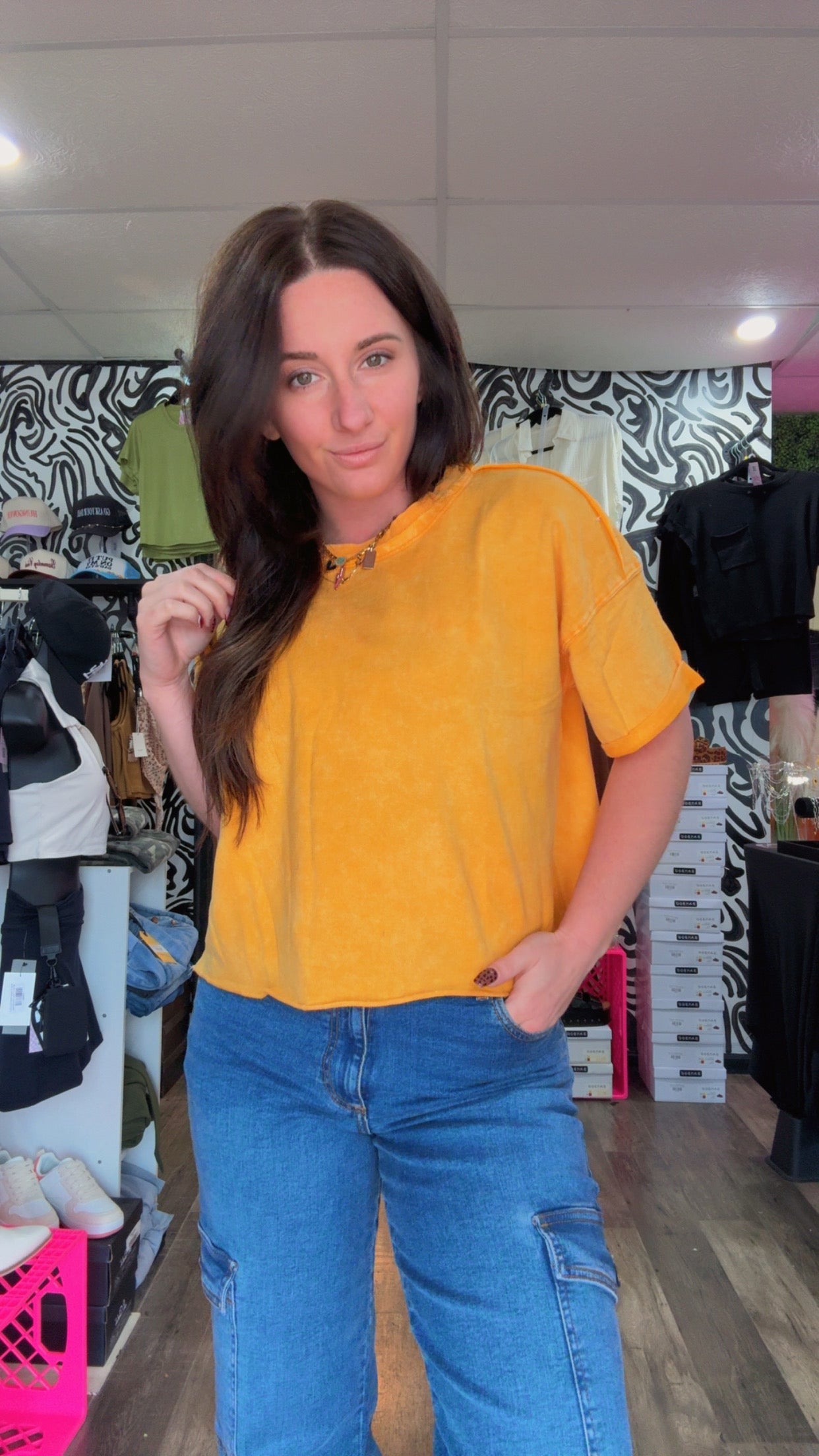 Fiona Acid Wash Raw Edge Crop Top