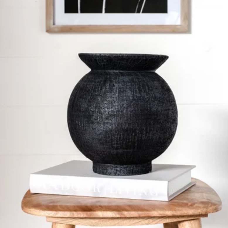 9.6" BLACK ROUND POT