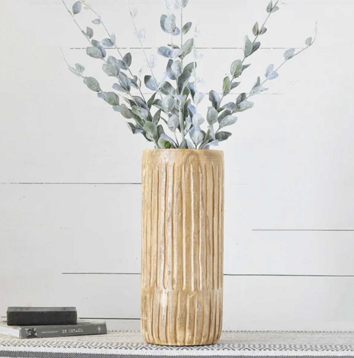 19" CARVED WOOD VASE