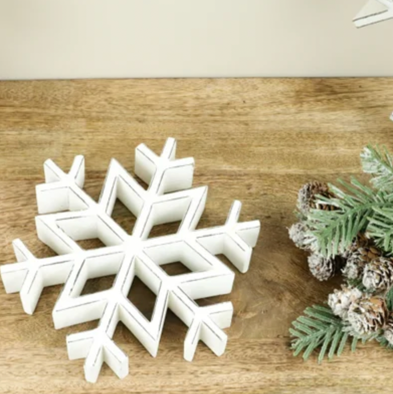 8" WHITE WASH WOOD SNOWFLAKE
