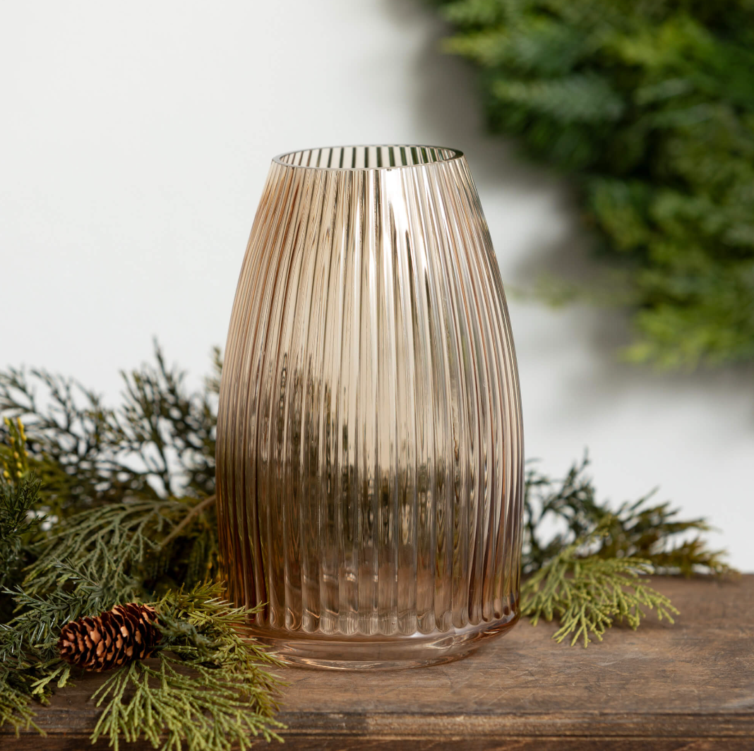 RIBBED AMBER GLASS VASE
