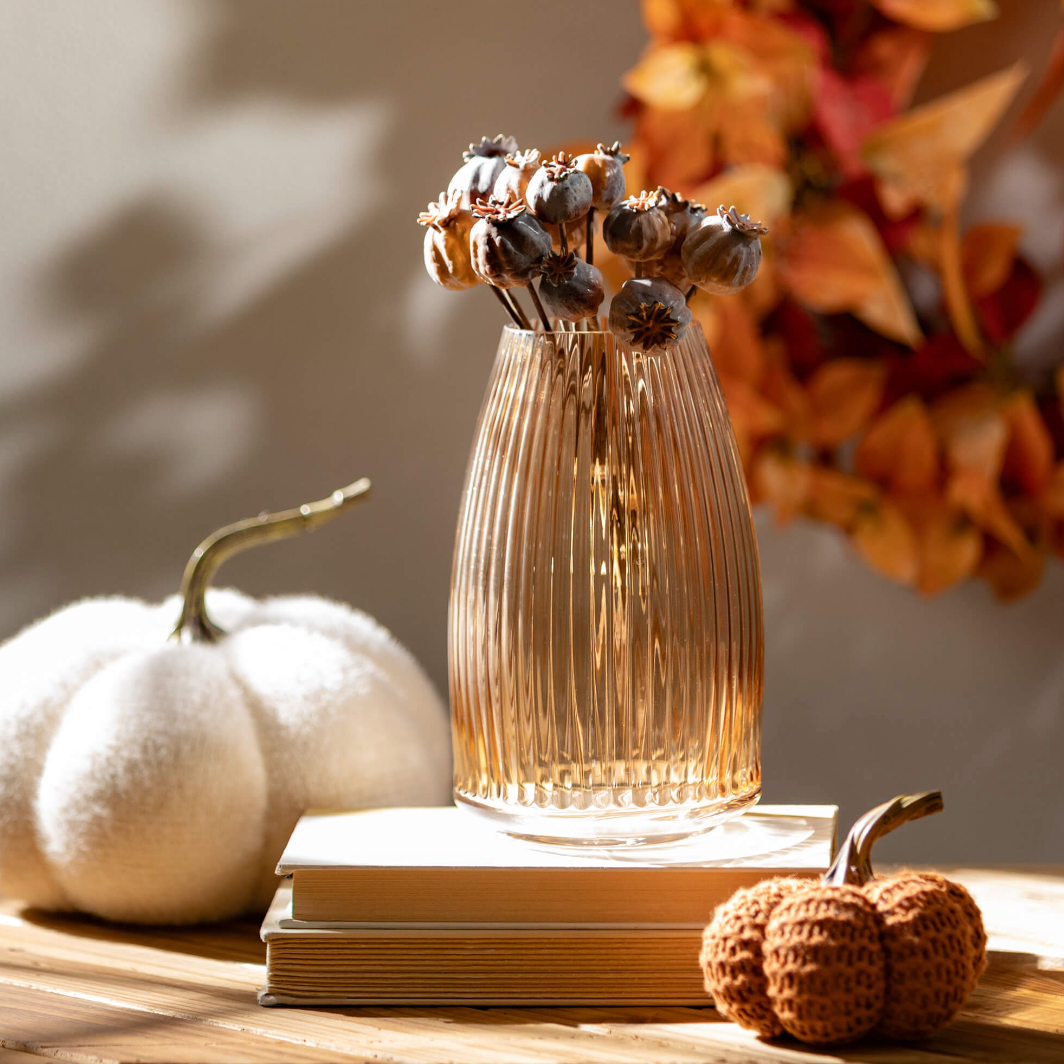 RIBBED AMBER GLASS VASE