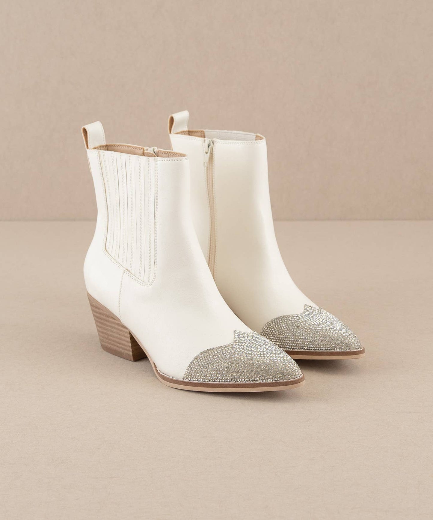 The Zuri White | Western Bootie with Rhinestone Toe