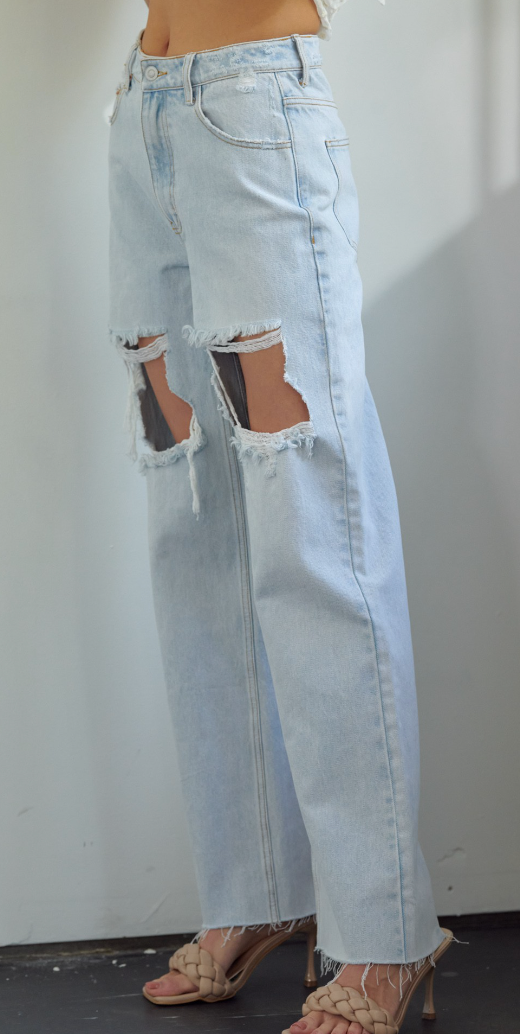 Skylar Wide Leg Ripped Denim Jeans