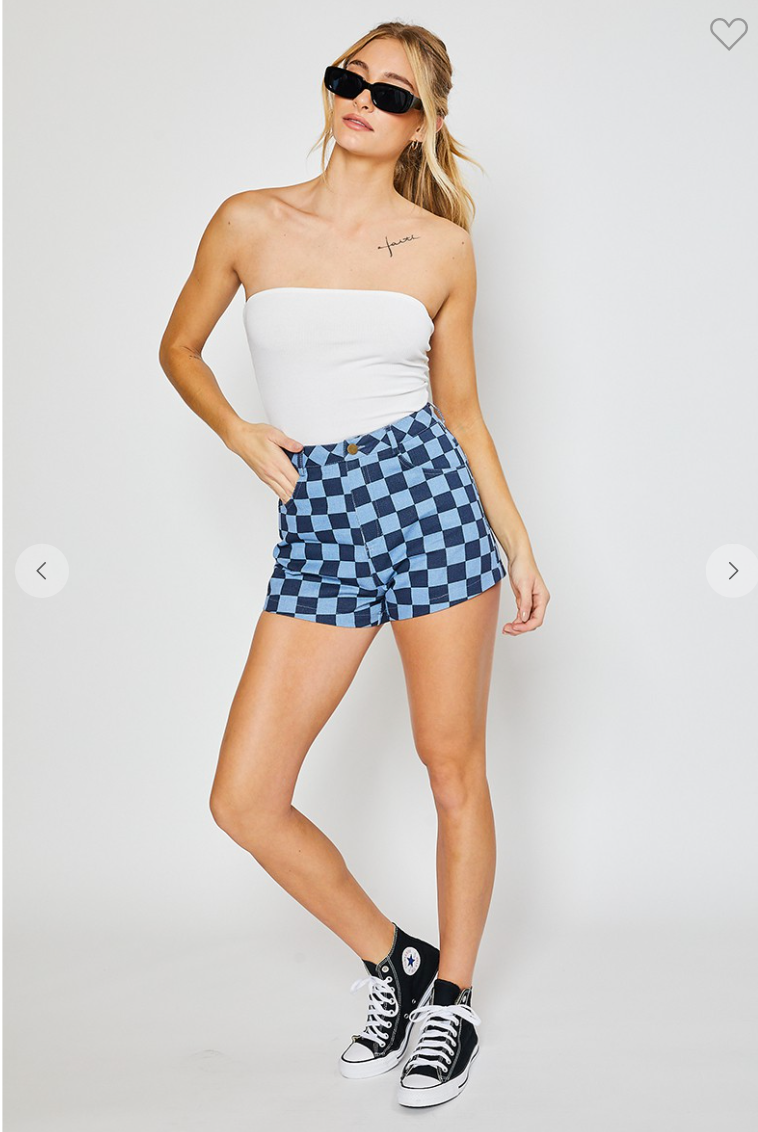 Checked Out Denim Shorts