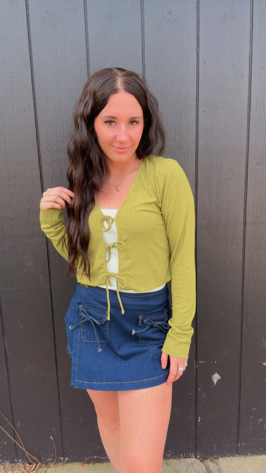 Bailee Bow Tie Long Sleeve Crop Top