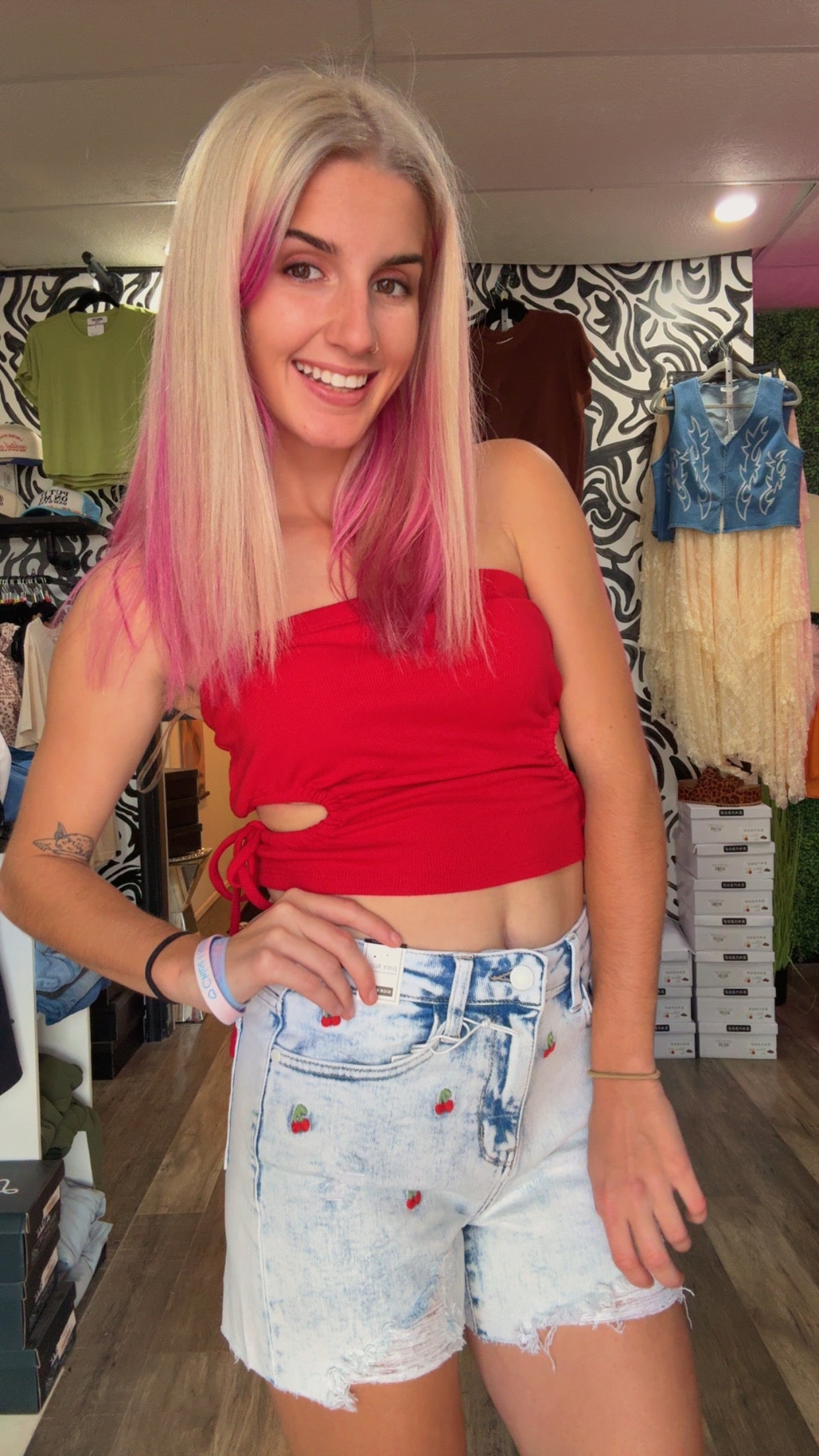 Judy Blue Cherry Acid Wash Shorts