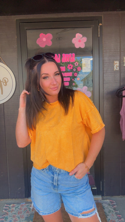 Fiona  Acid Wash Raw Edge Crop Top