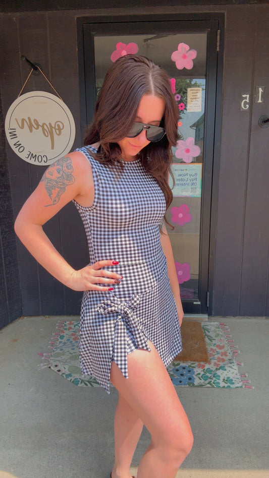 Gwen Gingham Wrap Tie Dress