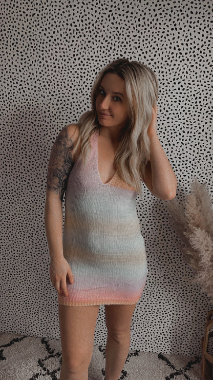 Pastel Rainbow Ombre Halter Mini Dress