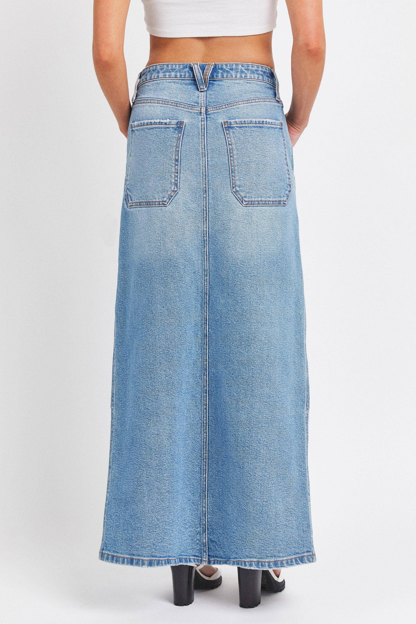 Western Mid Waisted Denim Maxi Skirt