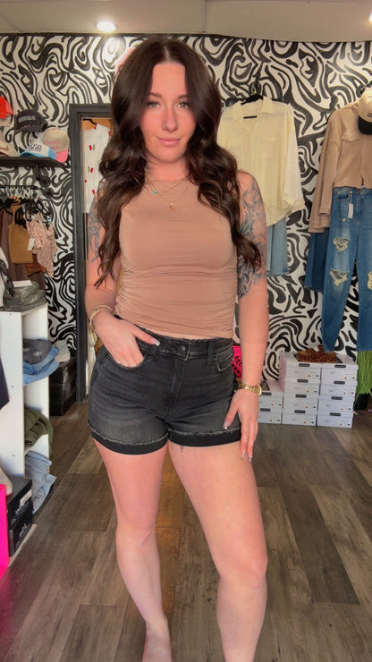 Quinn Raw Hem Denim Shorts