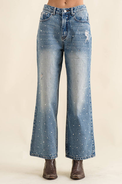Rhinestone Studded Denim Jeans