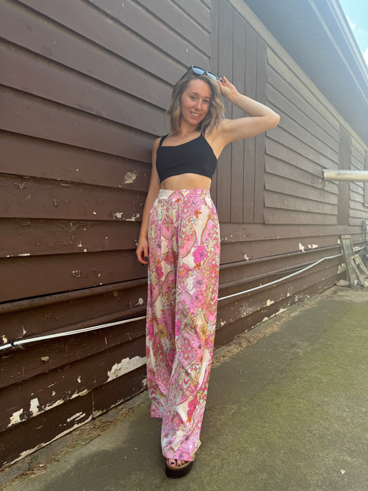 Retro Vintage Bandana Style Floral Pastel Pants