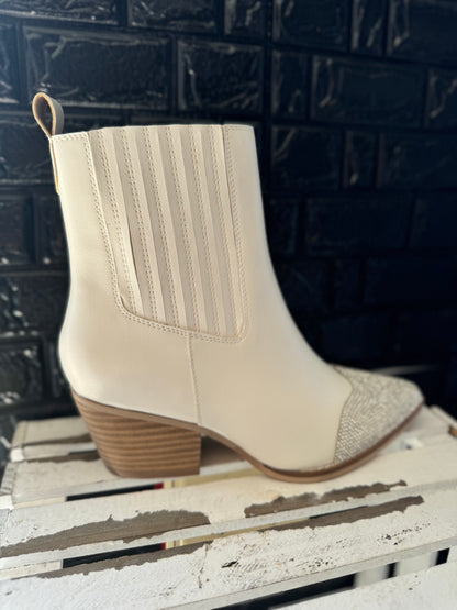 The Zuri White | Western Bootie with Rhinestone Toe