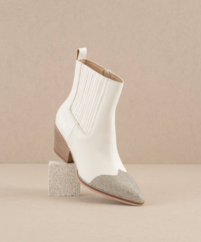 The Zuri White | Western Bootie with Rhinestone Toe
