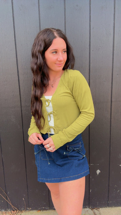 Bailee Bow Tie Long Sleeve Crop Top