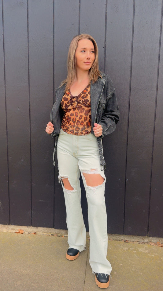 Skylar Wide Leg Ripped Denim Jeans