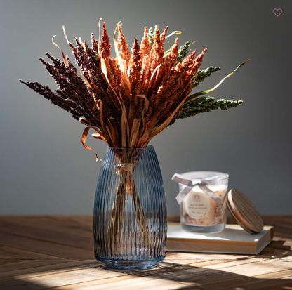 RIBBED BLUE GRAY GLASS VASE