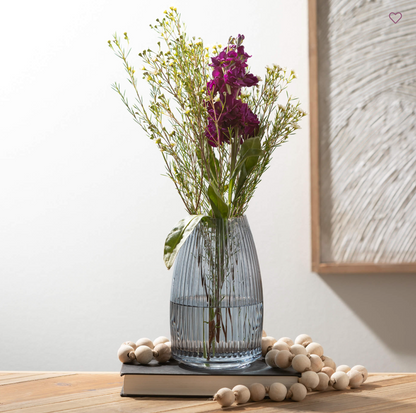 RIBBED BLUE GRAY GLASS VASE