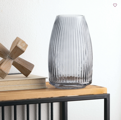 RIBBED BLUE GRAY GLASS VASE