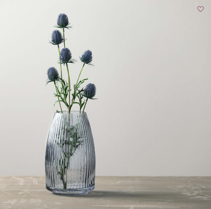 RIBBED BLUE GRAY GLASS VASE