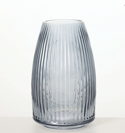 RIBBED BLUE GRAY GLASS VASE