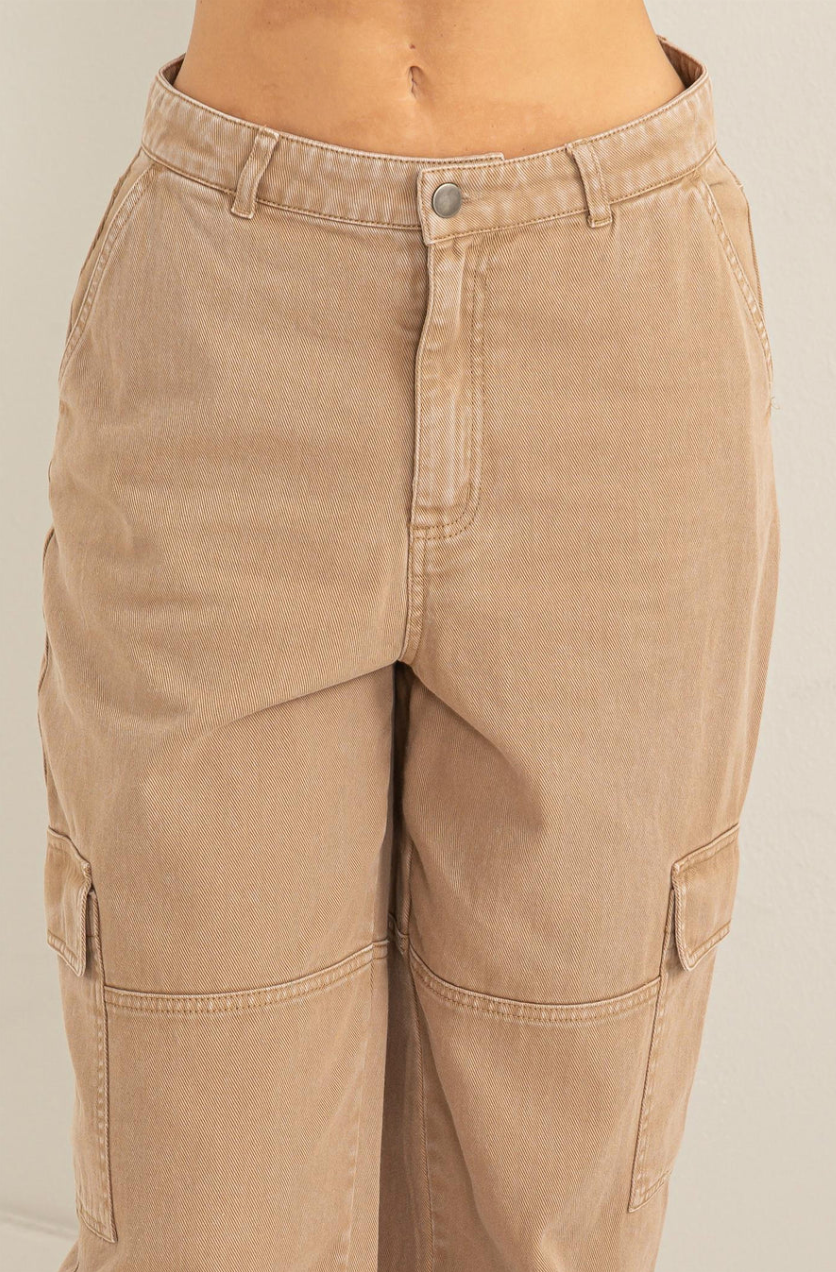 Megan Mineral Washed High-Waisted Cargos