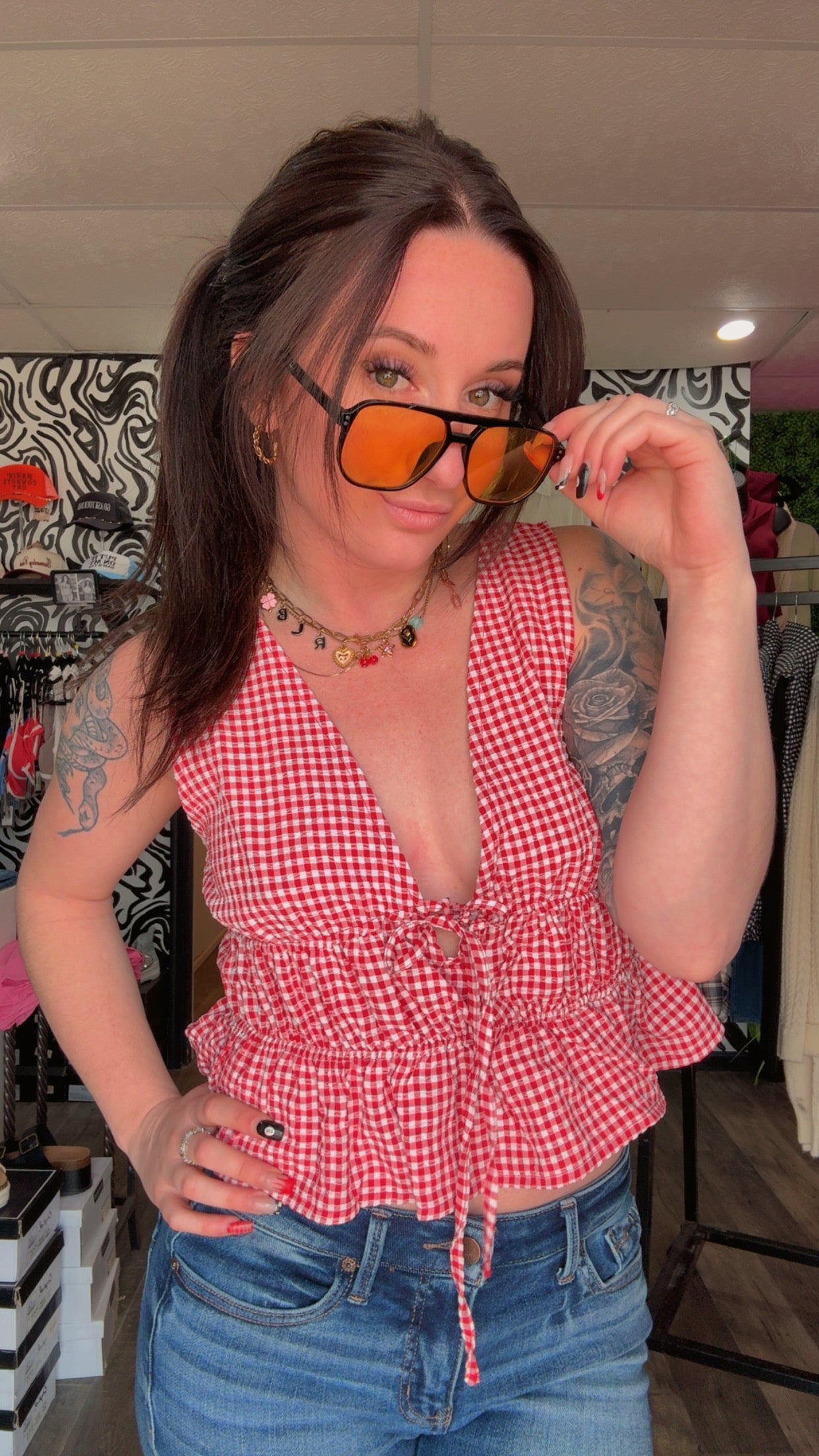 Hayden Bow Detail Gingham Top