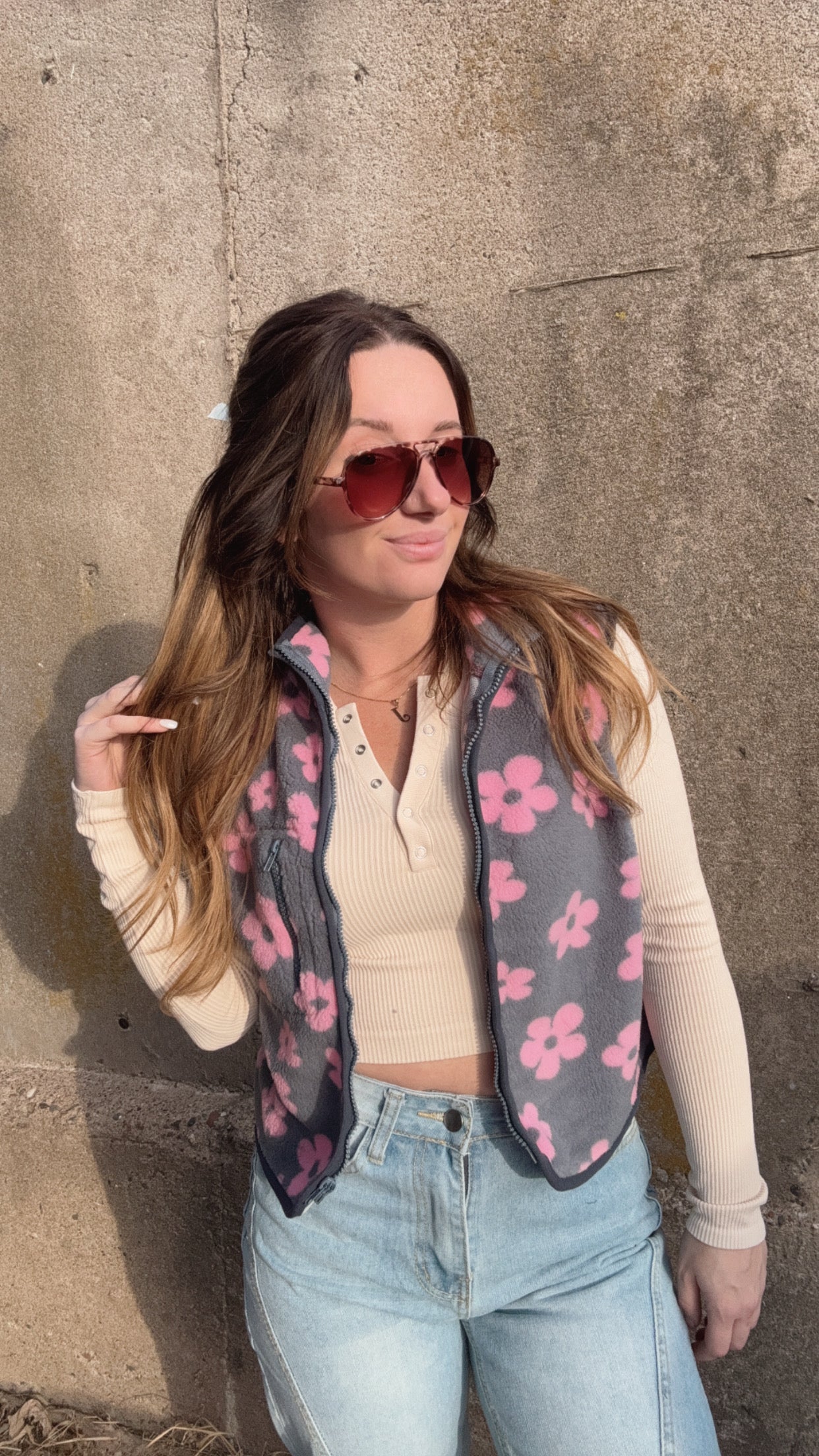 Daisy Printed Fleece Vest