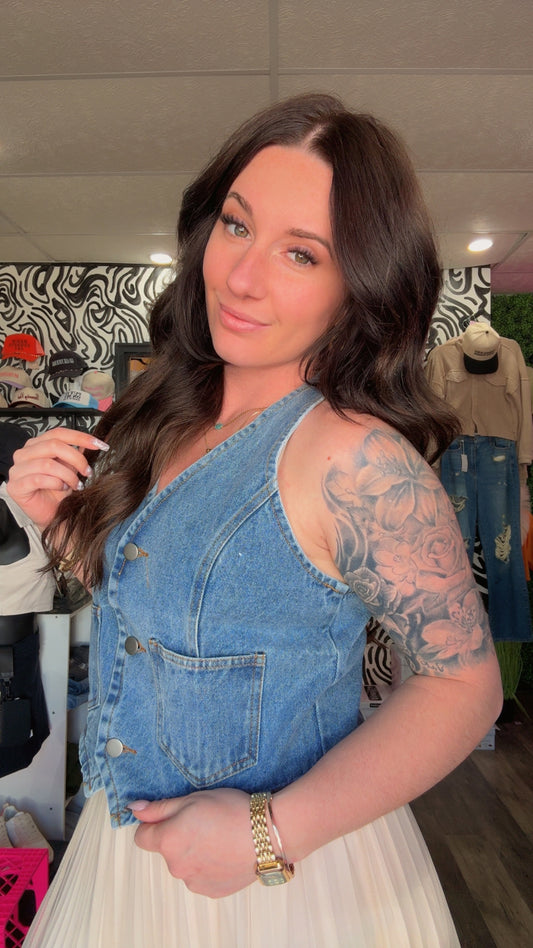 Millie Denim Button Up Vest