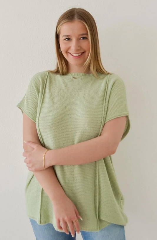 Jazzy Ribbed Knit Pocket Sweater