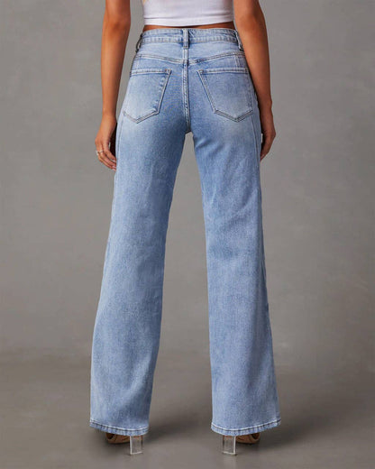 Loose Stitching Wide Leg Women Jeans – Trendy Flare Denim Pants