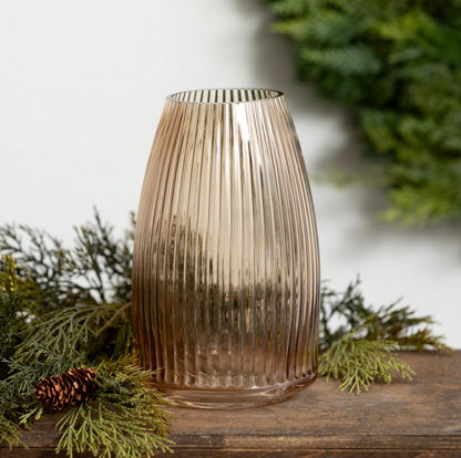 RIBBED AMBER GLASS VASE