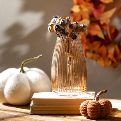 RIBBED AMBER GLASS VASE